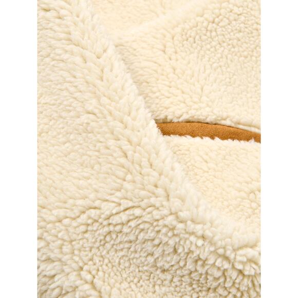 Ina Faux Shearling Suede Double Breasted Coat Jacket Cream Ivory Brown Pockets L - Picture 11 of 13